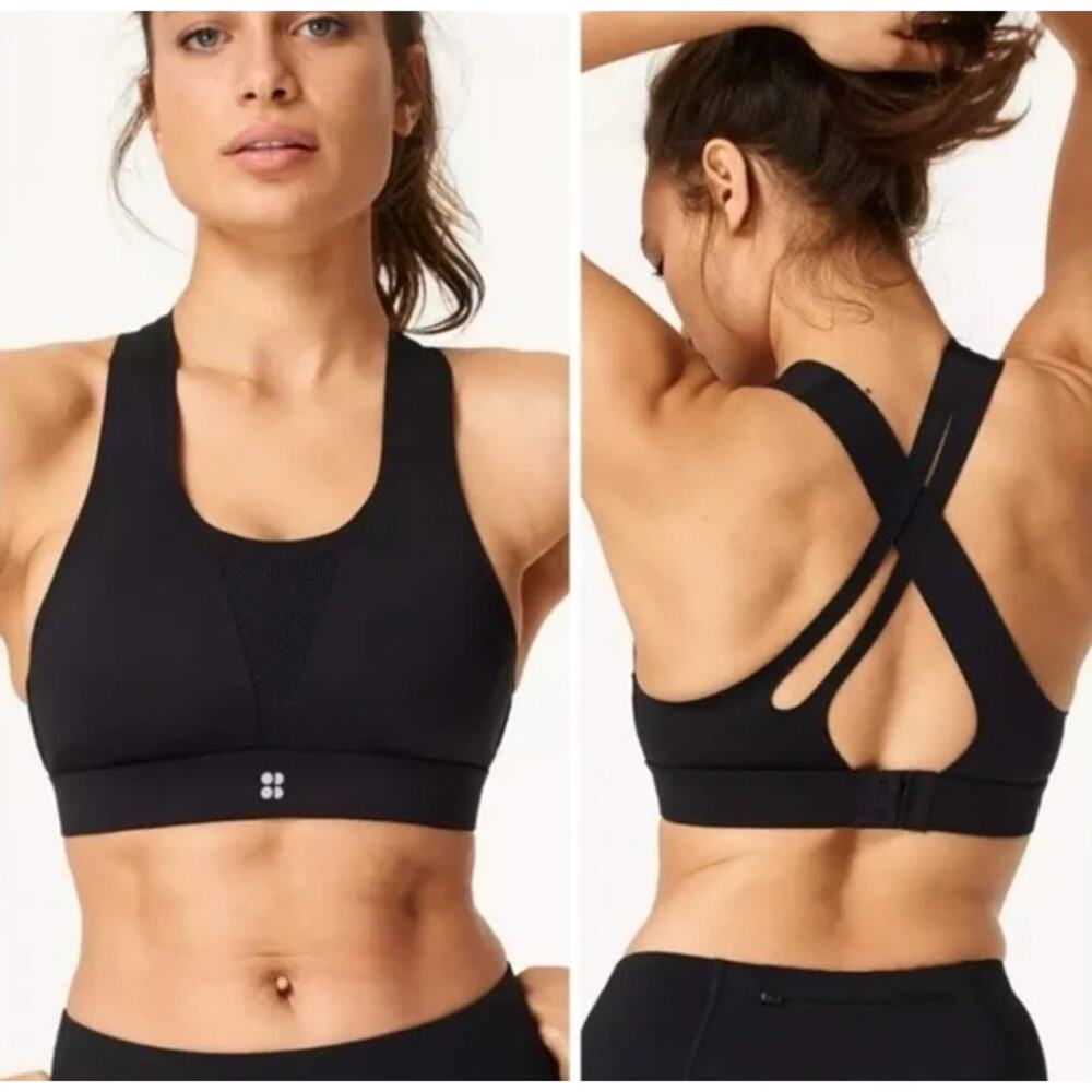 Sweaty Betty All Train Sports Bra Scoop Neck Cross-Back Workout Yoga Black